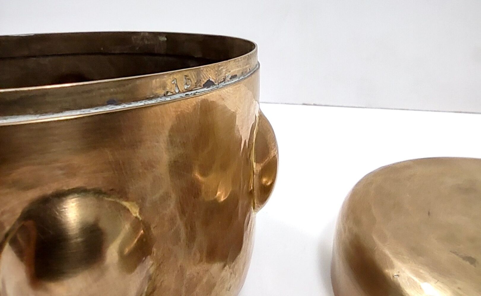 Vintage cylinder embossed brass storage box, italy