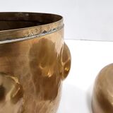 Vintage cylinder embossed brass storage box, italy