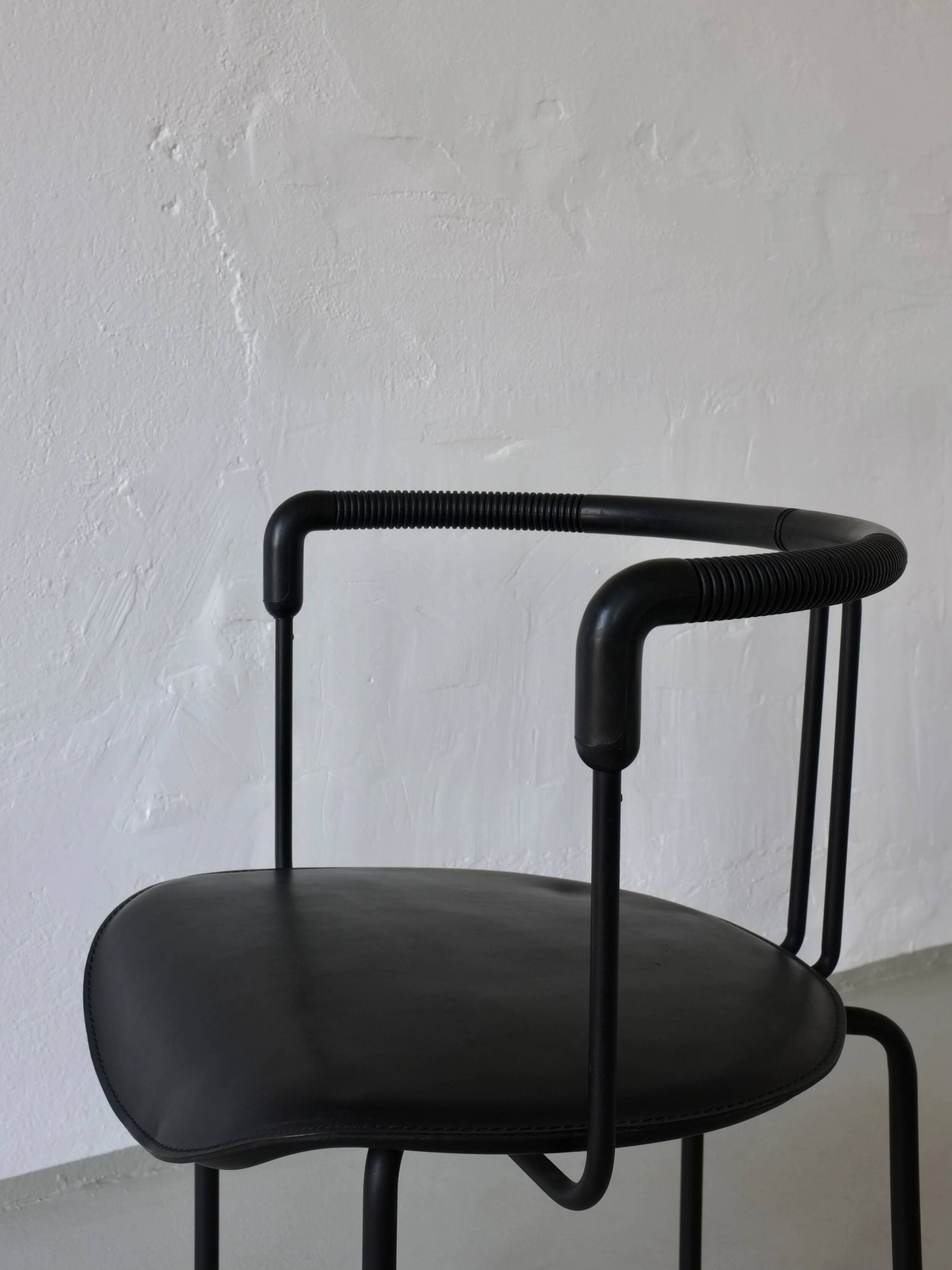 4 postmodern black leather armchairs from Cidue, Italy, 1990s