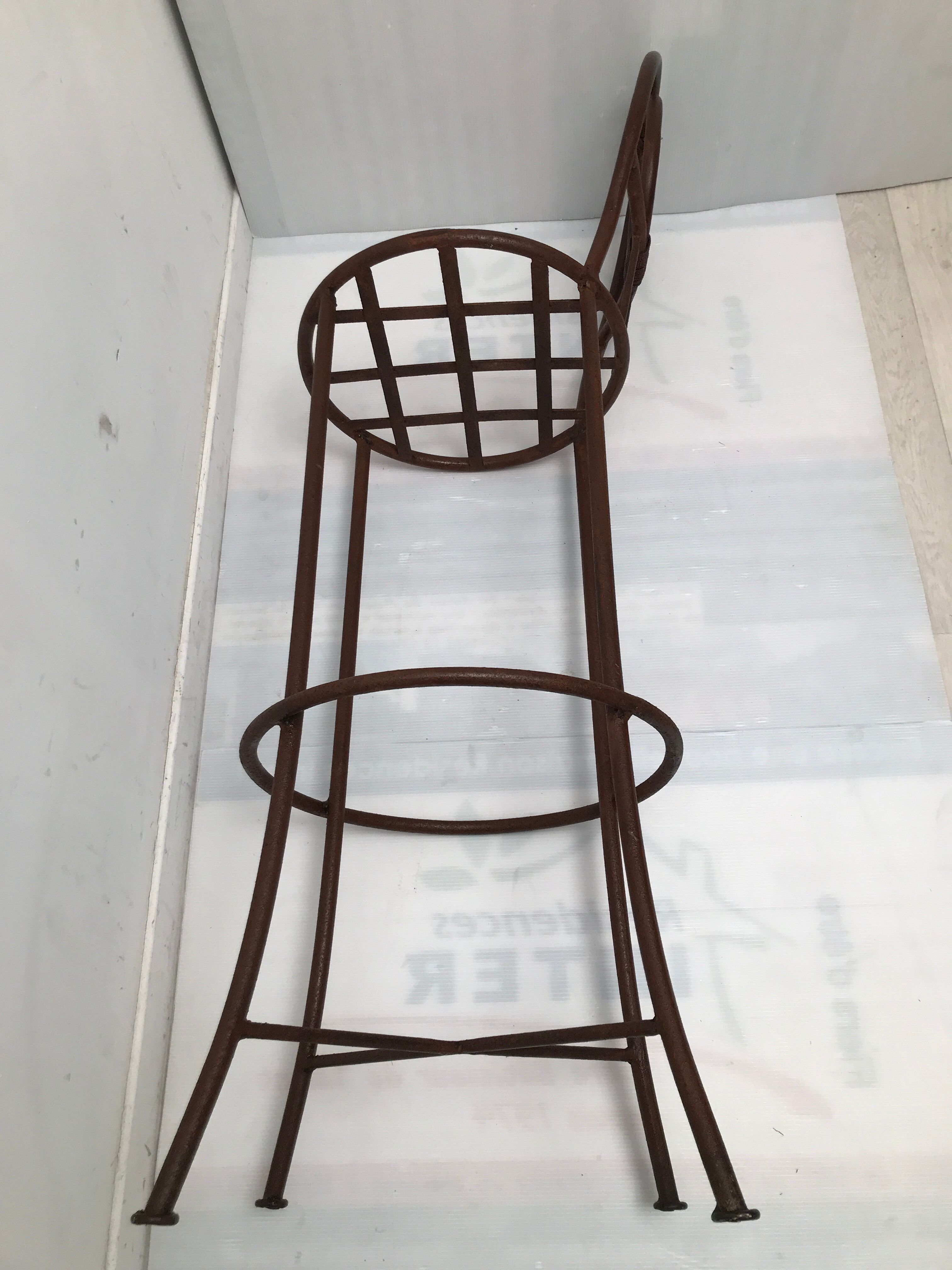 Pair of vintage bar high chairs in copper and wrought iron