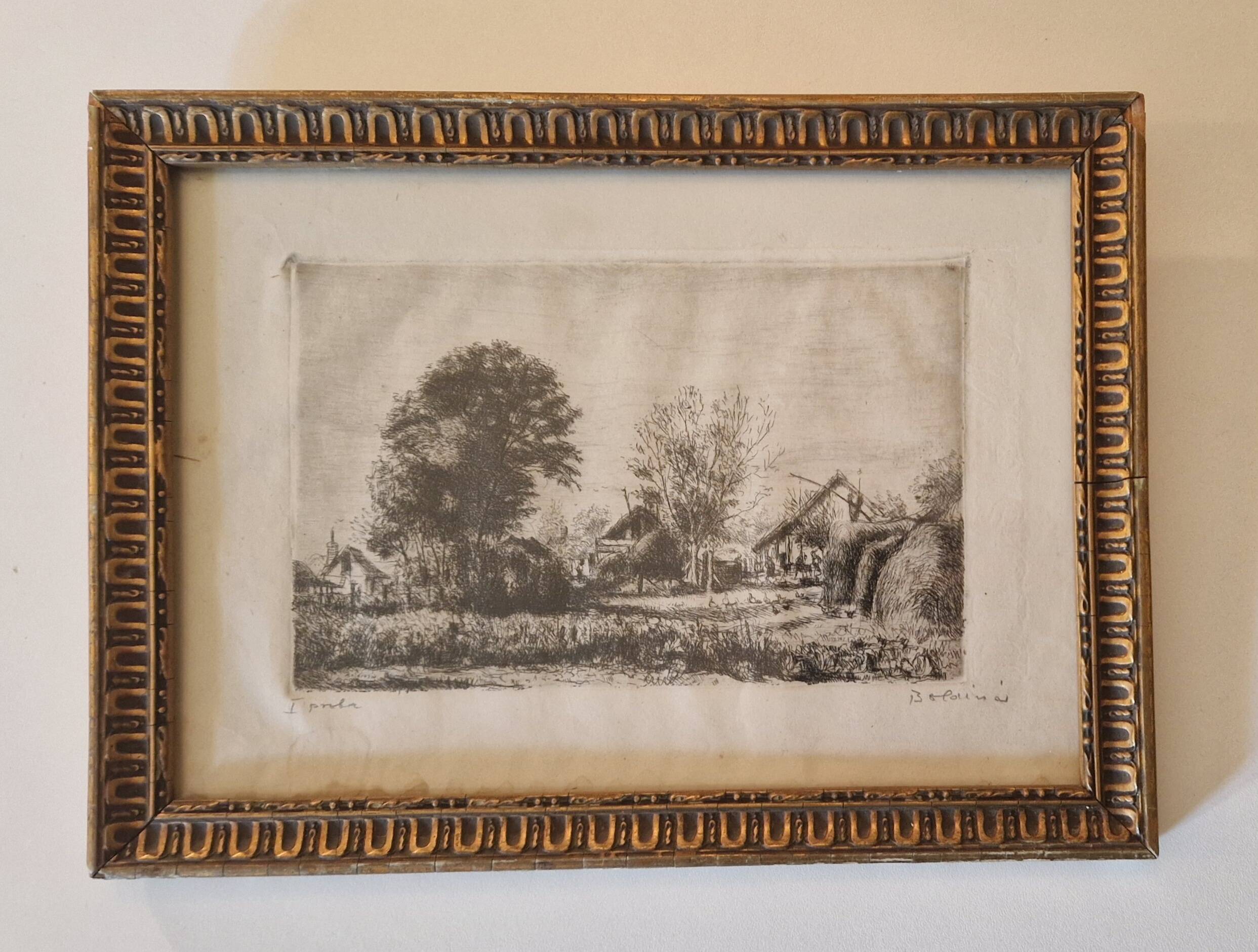 late 19th century etching, rural landscape