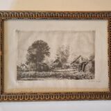 late 19th century etching, rural landscape