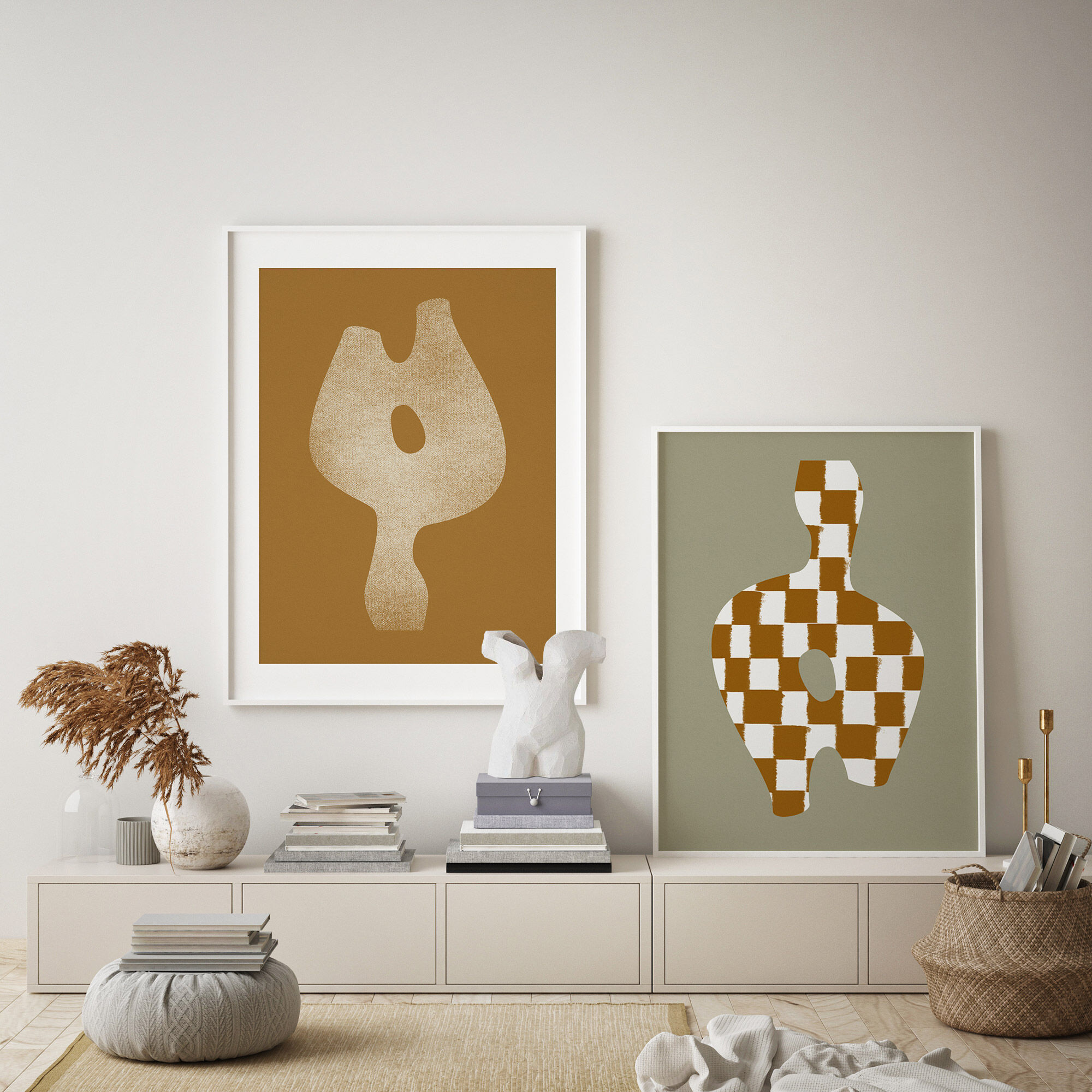 Pair of prints, checkered wall art set of two, 50x70cm