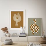 Paire d'estampes, ensemble de deux tableaux muraux à carreaux, 50x70cm