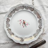 6 Small vintage plates in gold white porcelain Bavaria bird motif