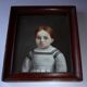 Tableau ancien portrait de petite fille aux yeux bleus huile sur toile XIXe siècle.