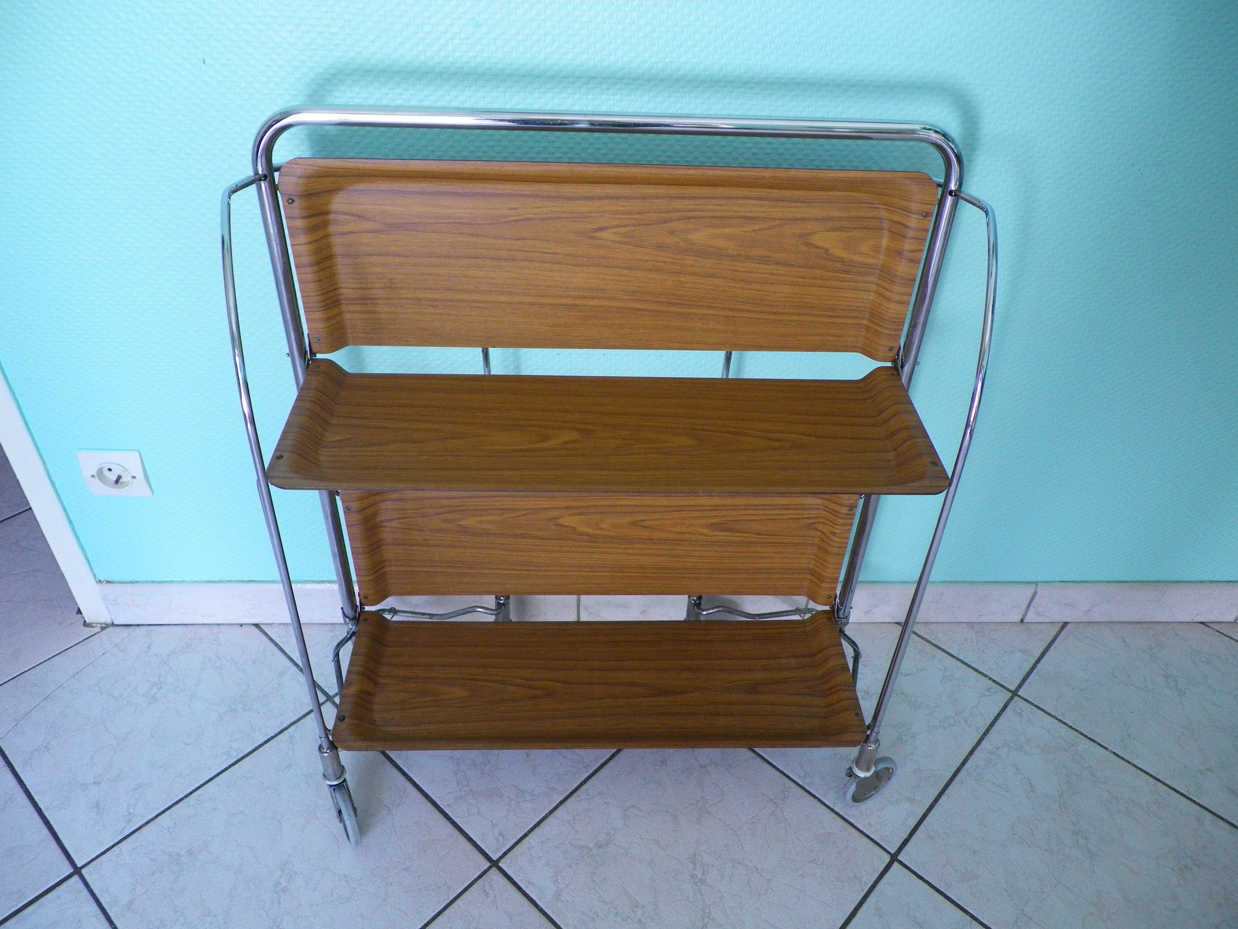 Dessert, extra furniture, folding, on wheels, formica, chrome metal, 60s