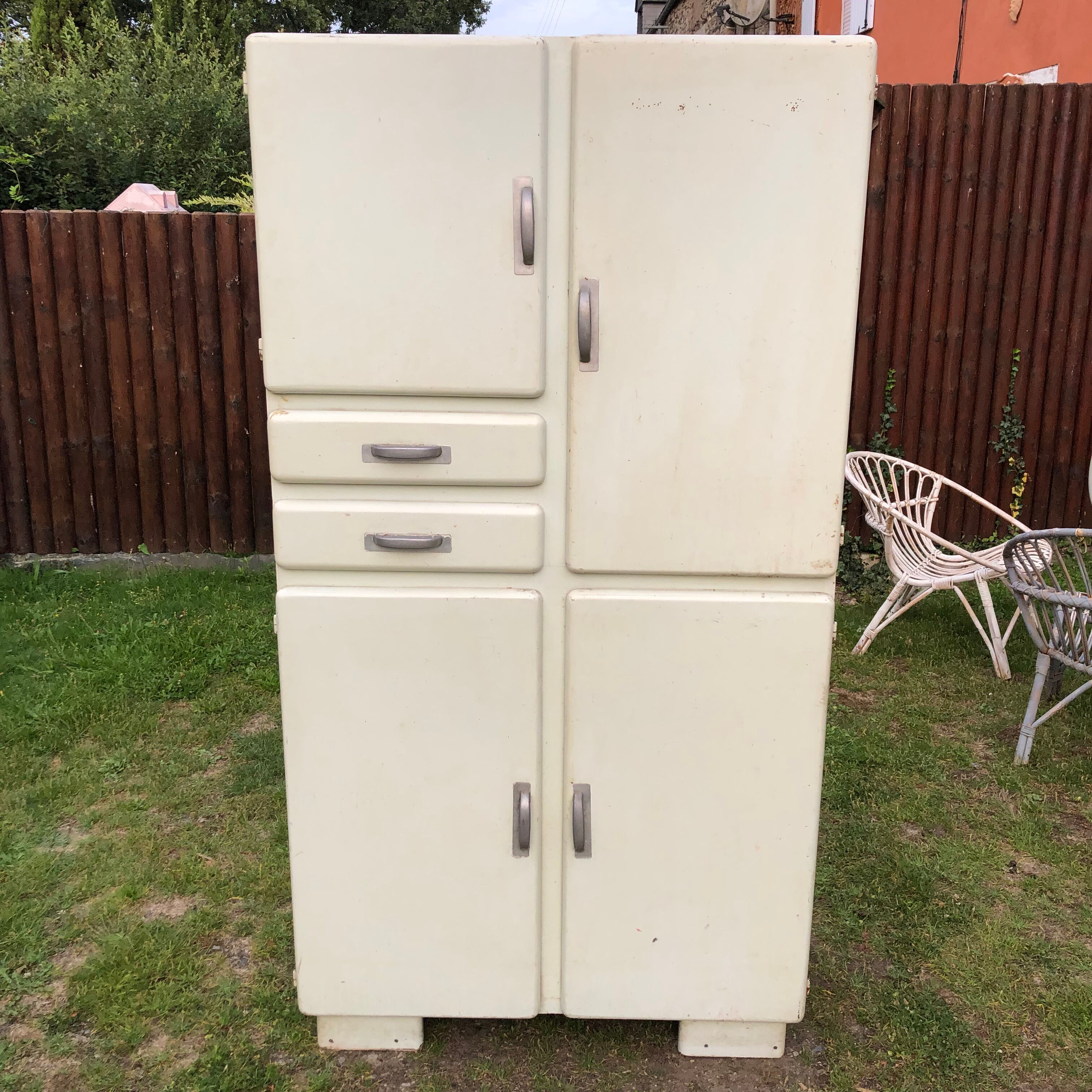 Vintage Mado sideboard with 4 doors and 2 drawers in beige lacquered plywood