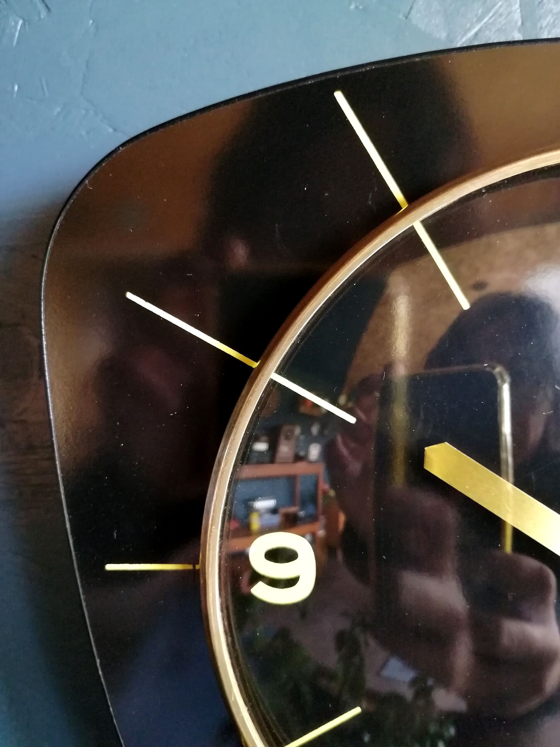 Clock formica vintage wall clock silent timer "Jaz transistor black yellow"