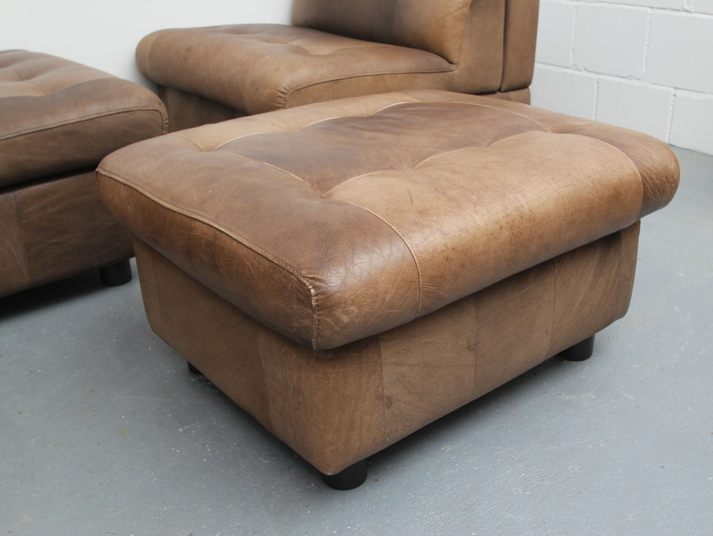 1970s buffalo leather set of 2 chairs and footrest