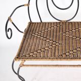 Iron and rattan bench