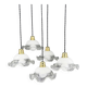 Set of 5 scalloped white opaline flower pendants, braided black cable.