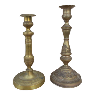 2 antique candle holders