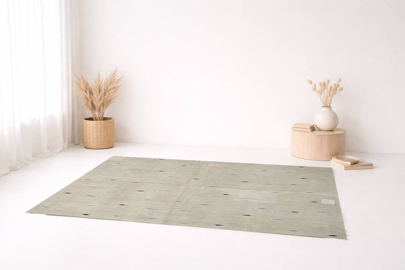 Tapis Kilim Minimaliste Beige Naturel à Motifs Ethniques, 164x225 Cm