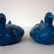 2 blue ceramic duck flower picks