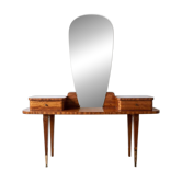 Coiffeuse vintage années 50 en bois verni avec miroir