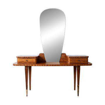 Coiffeuse vintage années 50 en bois verni avec miroir
