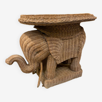 Vintage wicker elephant side table