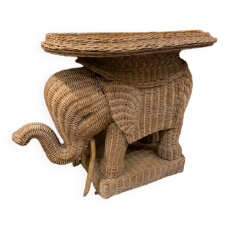 Table d’appoint vintage éléphant en osier