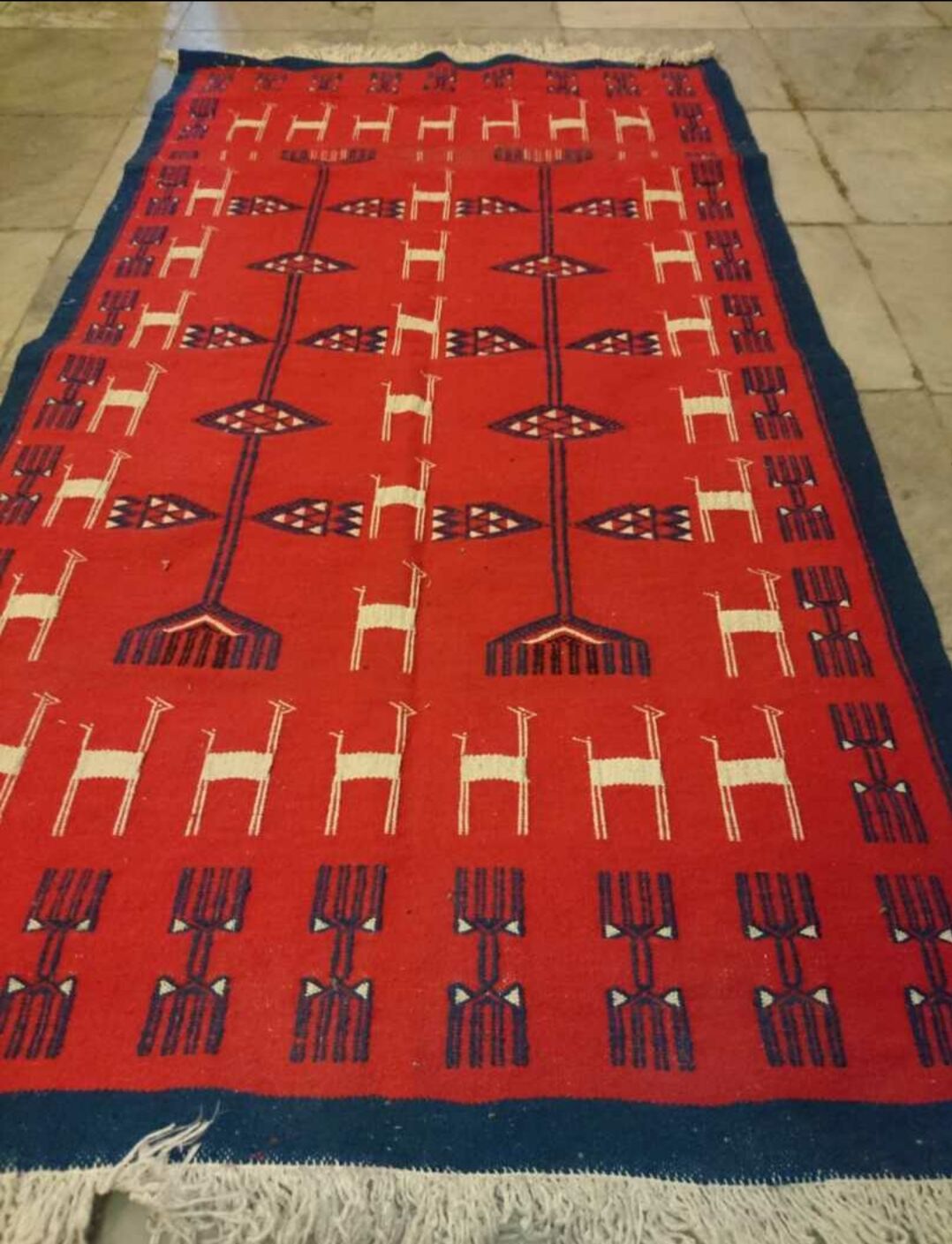 Red wool kilim rug - 100x180cm