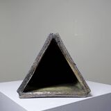 Large triangular raku box, handcrafted, signed, vintage 90s