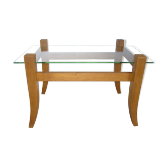 Wooden coffee table with glass tray 70s/80s
