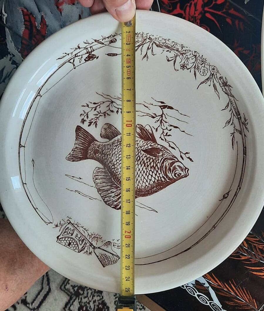 Flat fish service and 6 plates - Gien earthenware