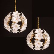 Set of 2 Murano Spherical Chandelier Full of White Flowers, 1980s