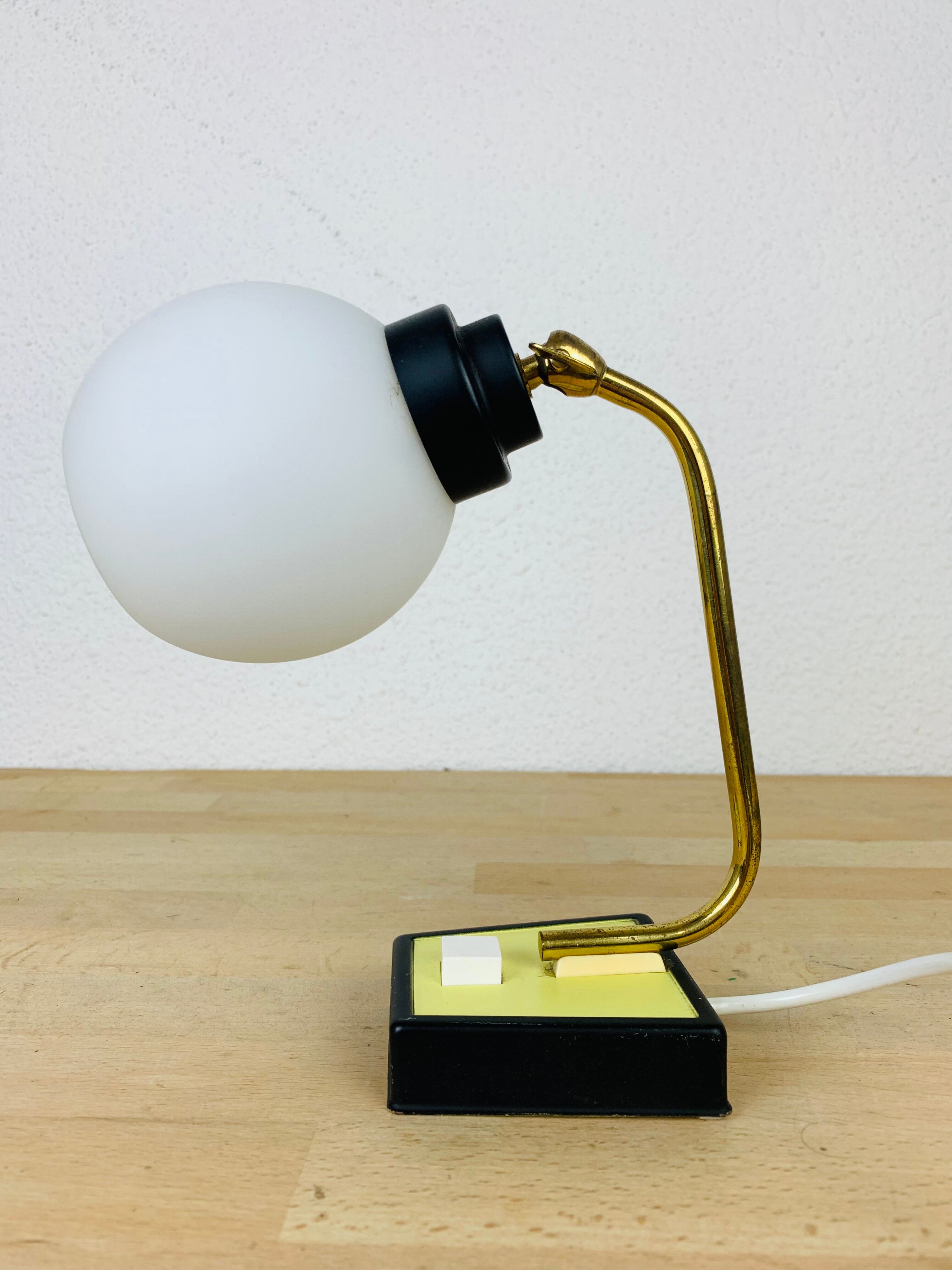 Opaline brass casserole lamp 50s