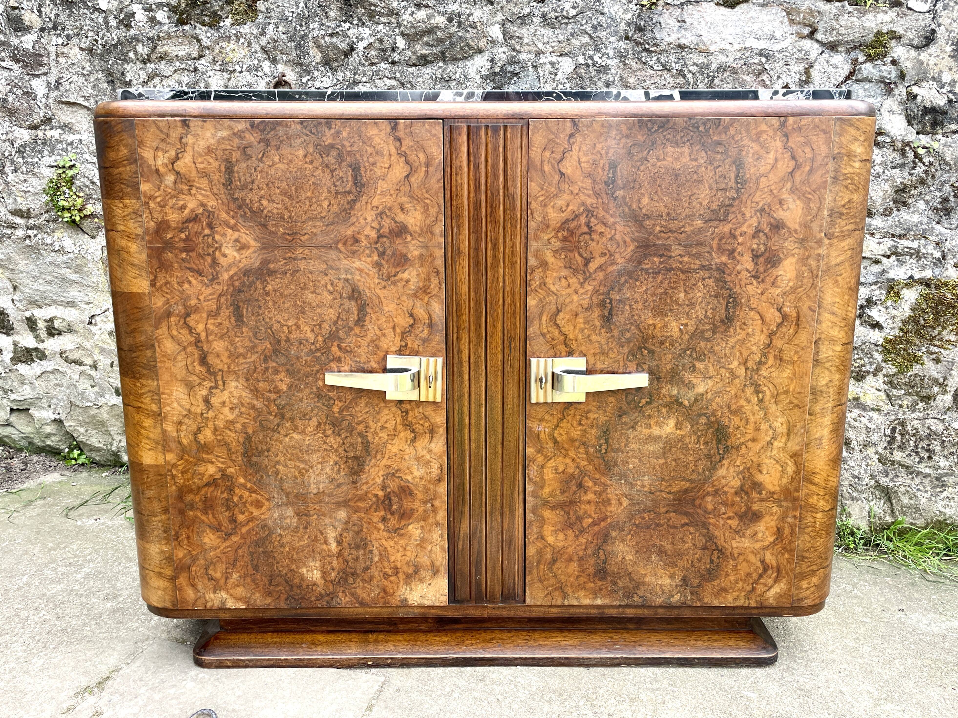 Low sideboard in black marble, Art Deco, 1930s