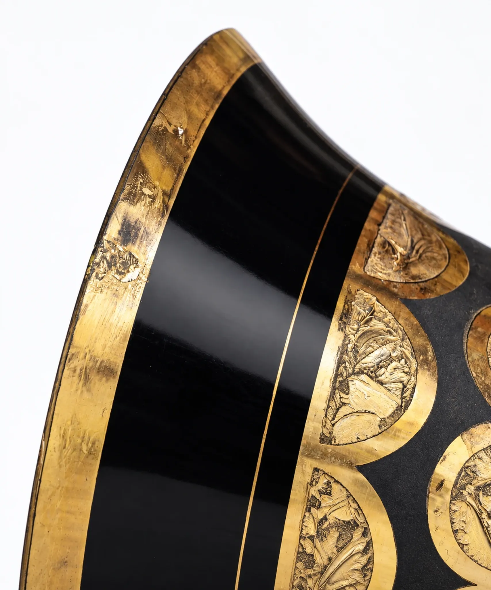 Superb Large Art Deco Ruppel Boom Vase – Black Glass with Fine Gold Gilding