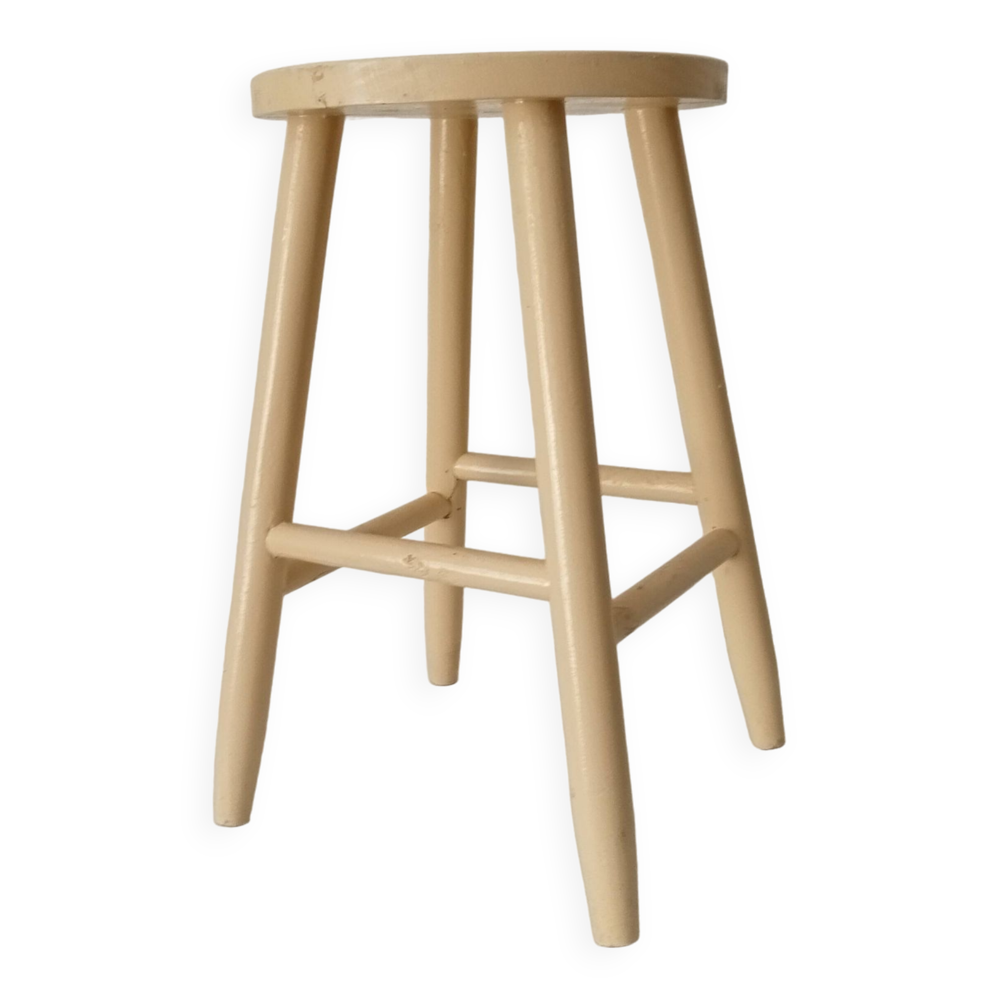 Vintage artisanal turned wooden stool from the 70s