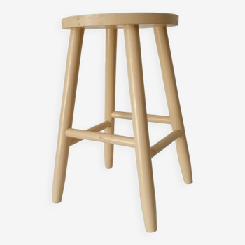 Vintage artisanal turned wooden stool from the 70s