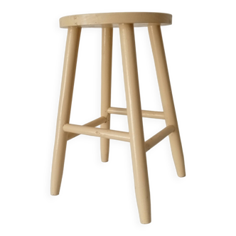 Vintage artisanal turned wooden stool from the 70s