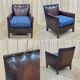 Club armchair art deco era leather and fabric cushion
