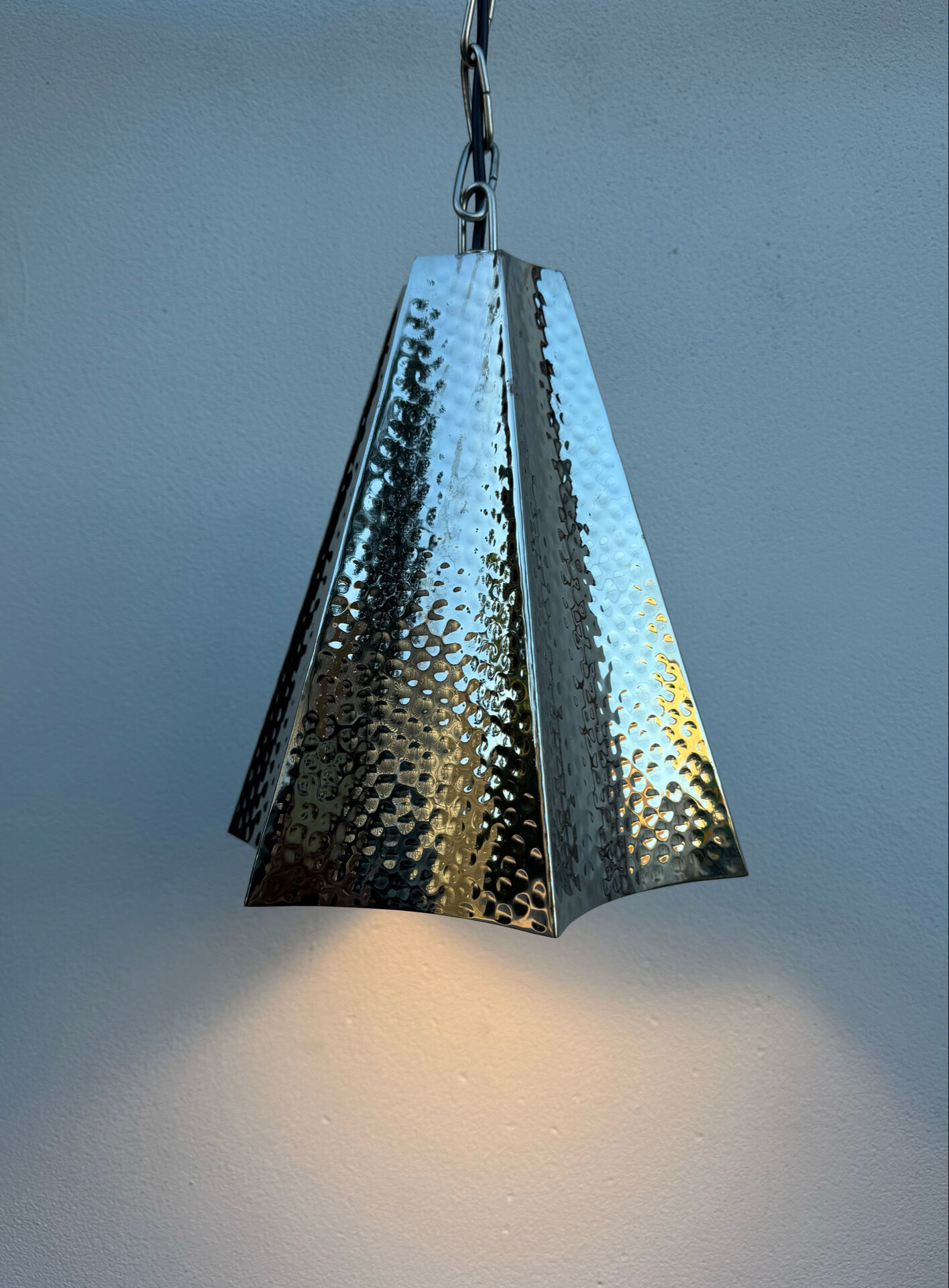 Modern hammered chrome metal suspension