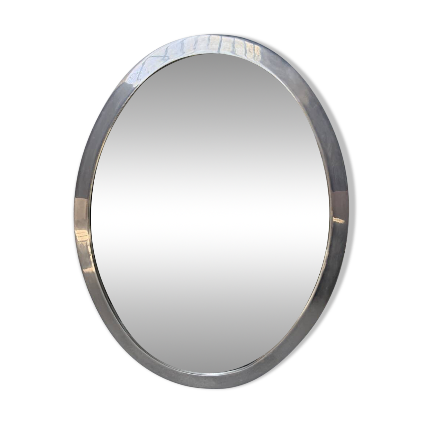 Miroir en métal argenté ovale 1950