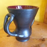 Red and black vase vintage ceramic Jean Austruy 1950s 1960s