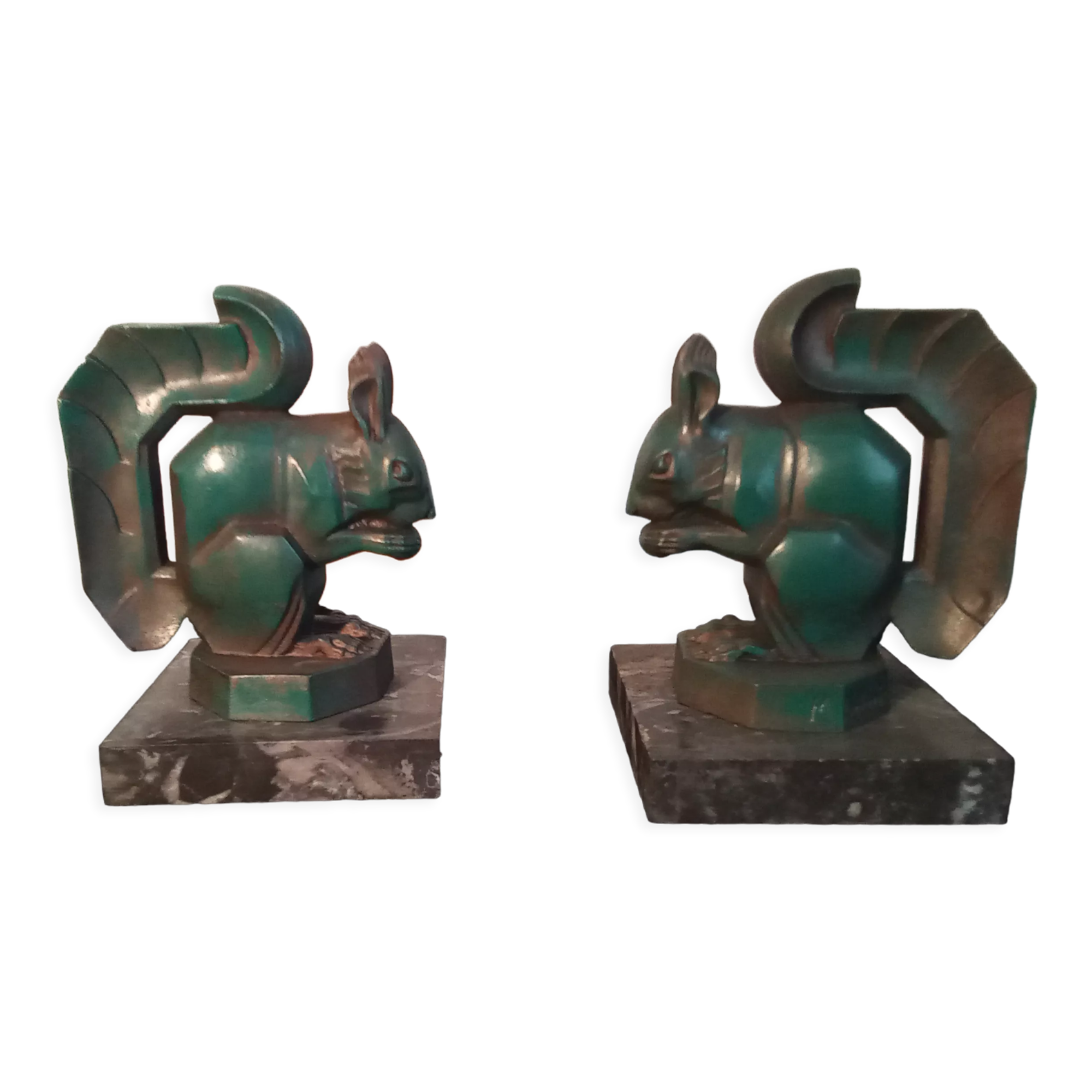 Max Le Verrier pair of Art Deco bookends "Squirrels" signed