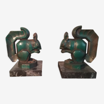 Max Le Verrier pair of Art Deco bookends "Squirrels" signed