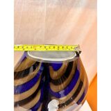 Artistic Italian vase in beige hand-made Murano glass with blue and brown R.