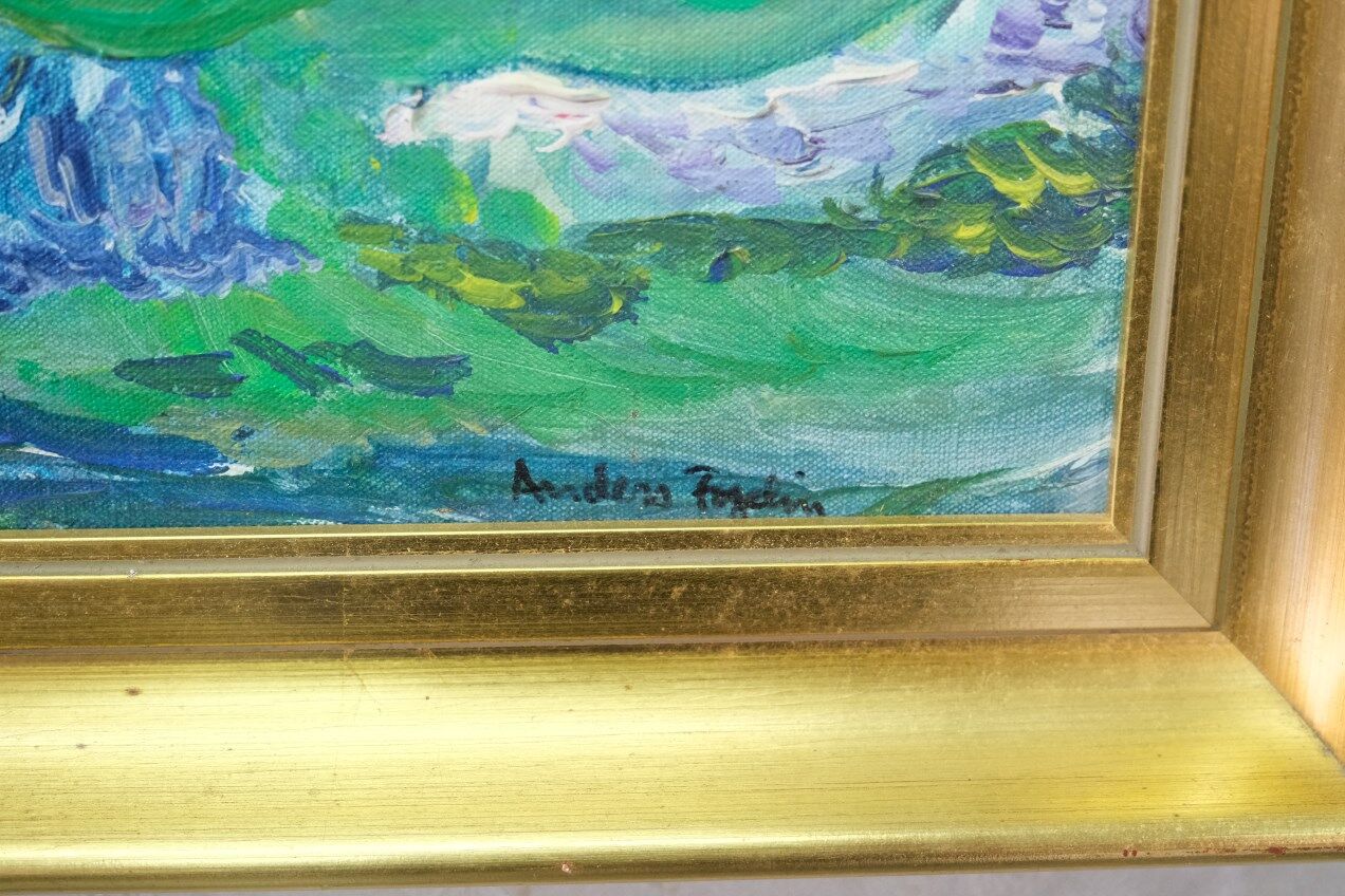 Anders Fogelin, Scandinavian Modern Landscape, 1970s, Oil on Canvas, Framed