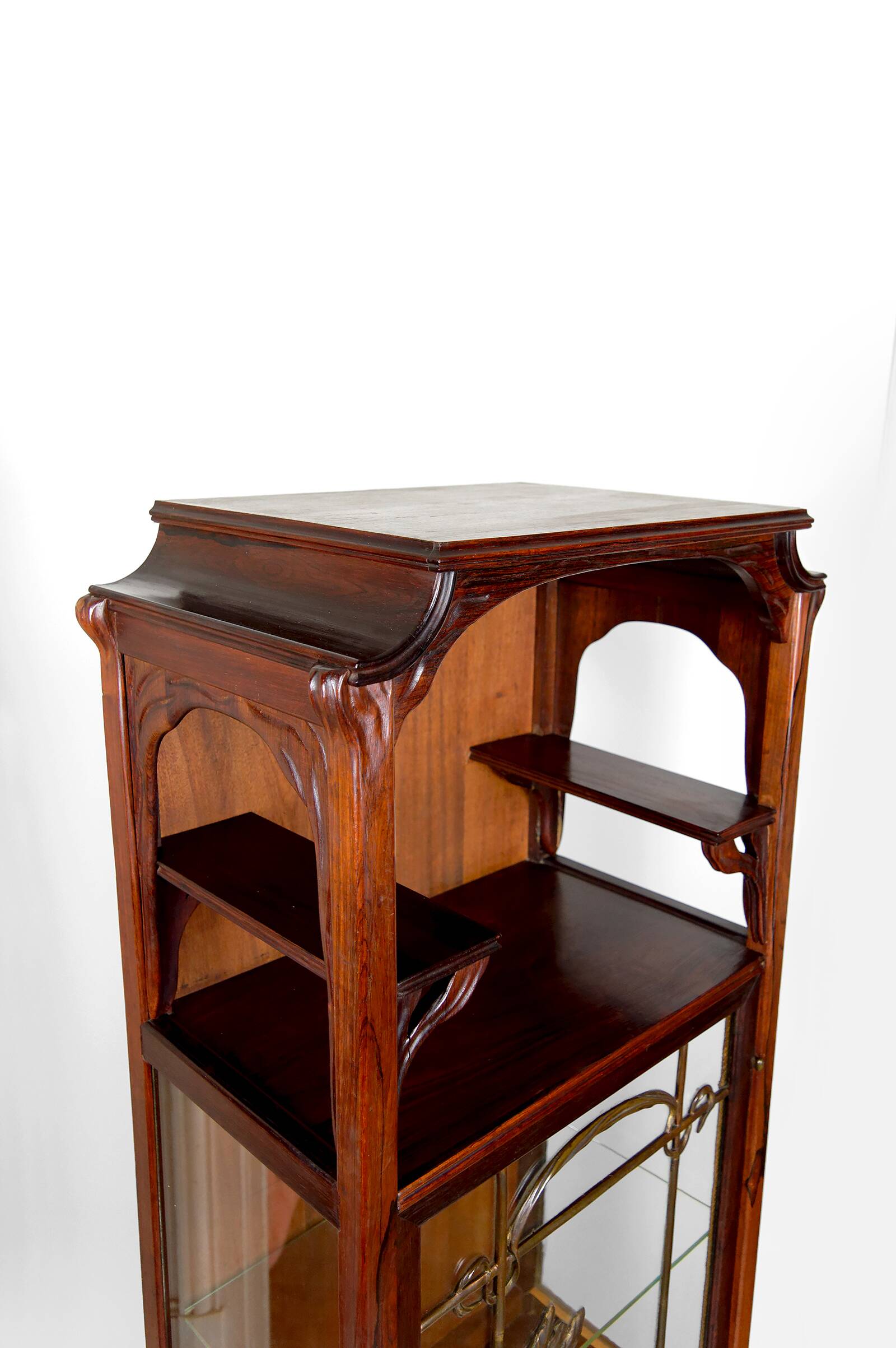 Art Nouveau Display Case, Bronzes and Carved Wood on a Lake Theme, 1900