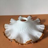 Handkerchief-shaped lampshade in white opaline glass and ocher border