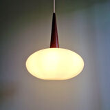 Scandinavian pendant light in teak and white opaline, Louis Kalff, Philips, 1960.