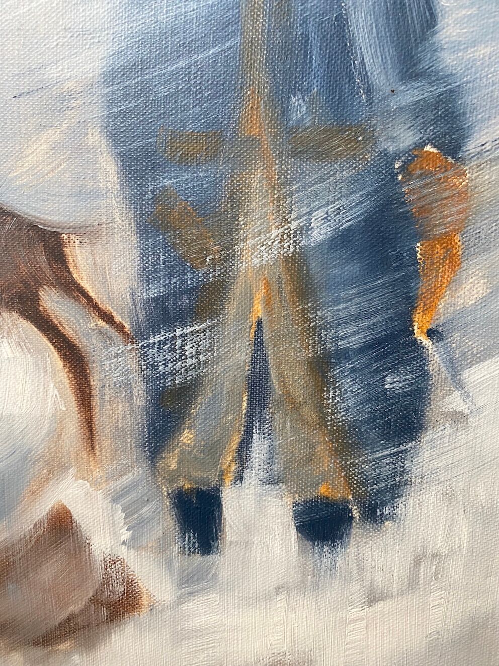 Mid century vintage framed oil painting - snow storm