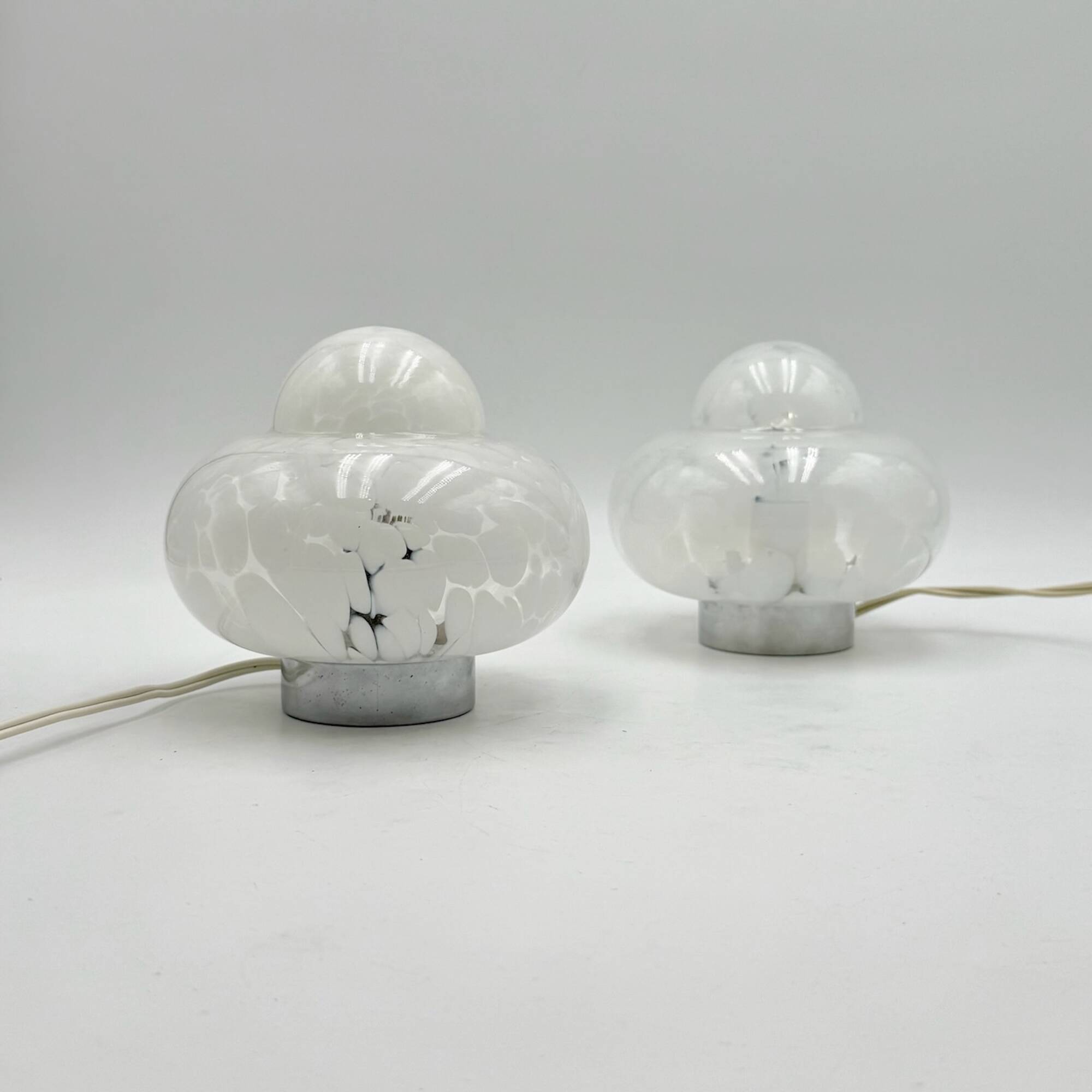 Pair of 1960s UFO Table Lamps with Marbled Glass Lampshade