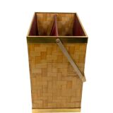 Hollywood regency brass and woven bamboo magazine rack, Metal Linea Nova Italy 1970