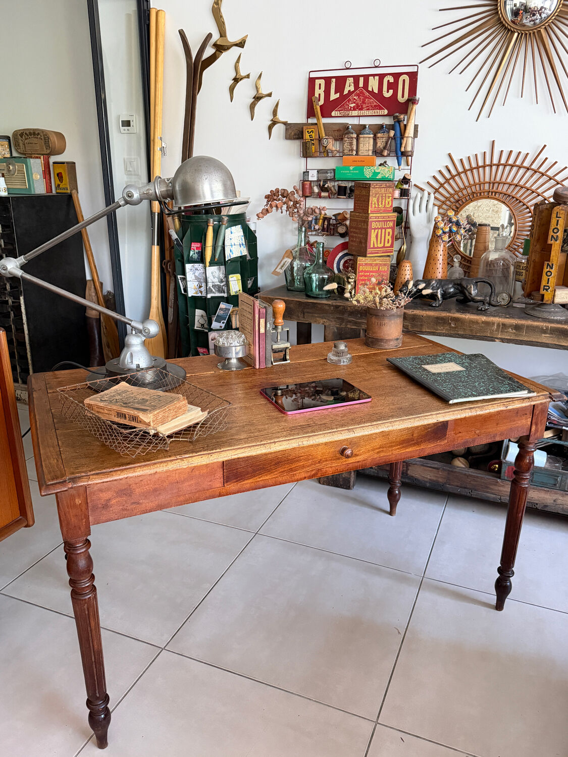 Old farmhouse table with turned legs
