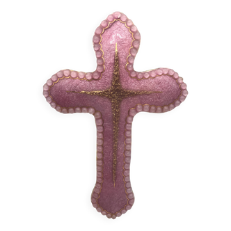 CROIX religieuse murale en émaux d’art sur argent signé P.BONNET, Limoges